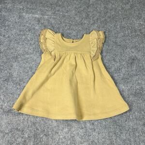 Quincy Mae Flutter Dress Baby 0-3 Months Honey Yellow Organic Cotton